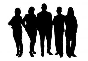 white background with black silhouettes of people in business suits